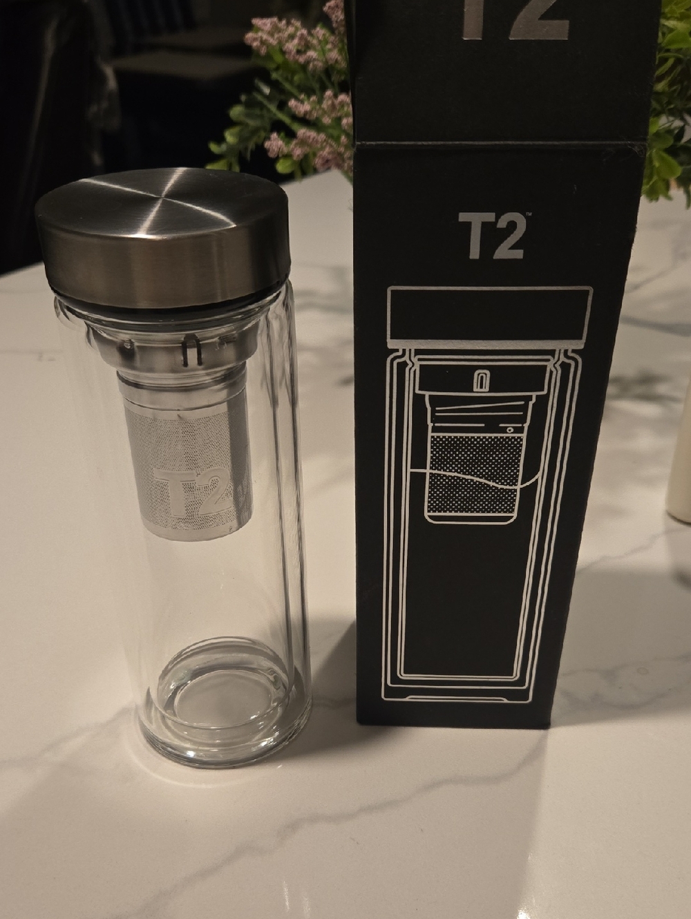 T2 Double Walled Glass Flasn in Clear with Stainless Lid